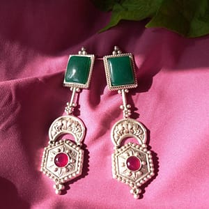 silver drop earrings with green monalisa stones