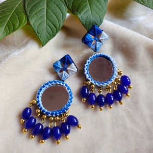 blue and white floral mirror earrings