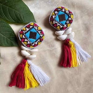 vibrant tribal mirror earrings