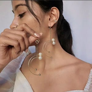 anti tarnish gold pearl spiral drop earrings