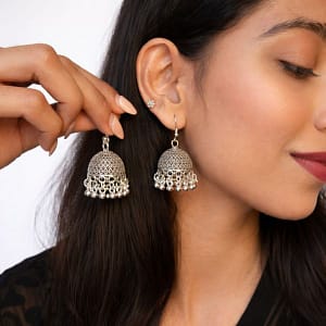 oxidized silver tribal dancing doll jhumka