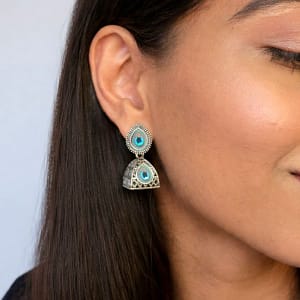 oxidized silver tribal dancing doll jhumka