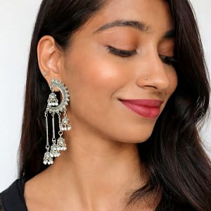 oxidized silver tribal dancing doll jhumka