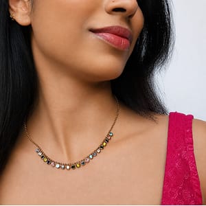 rose gold multicolor stone necklace for women | minimal party & daily wear necklace