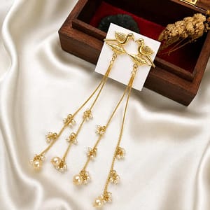 bird design gold kashmiri jhumkas