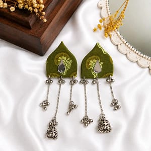 handmade fabric jhumkas green hme 25