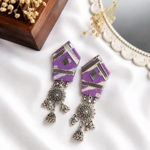 handmade fabric jhumkas purple hme 23