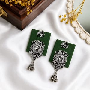 handmade fabric green jhumkas hme 22