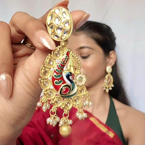 peacock design gold plated drop earrings peacock design gold plated drop earrings