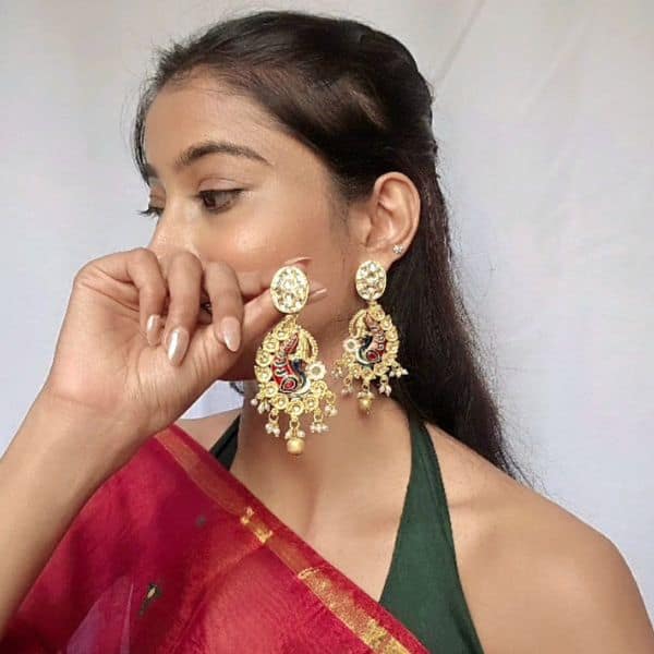 peacock design gold plated drop earrings peacock design gold plated drop earrings