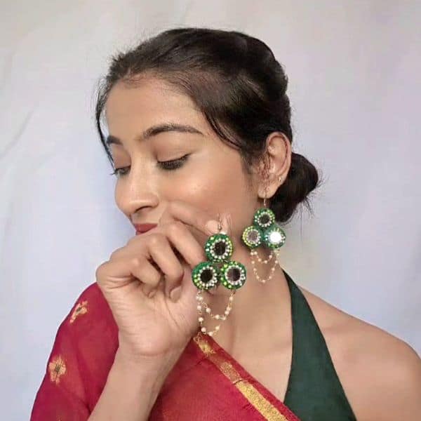 handmade green embroidered hoop earrings handmade green embroidered hoop earrings