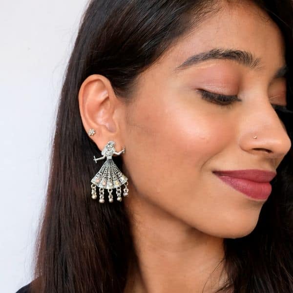 oxidized silver tribal dancing doll jhumka oxidized silver tribal dancing doll jhumka