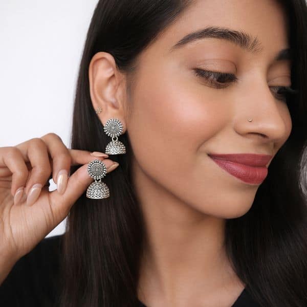 oxidized silver tribal dancing doll jhumka oxidized silver tribal dancing doll jhumka