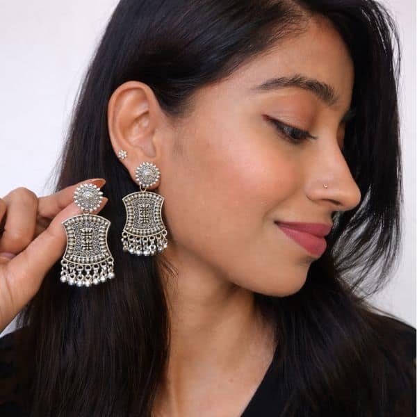 oxidized silver tribal dancing doll jhumka oxidized silver tribal dancing doll jhumka