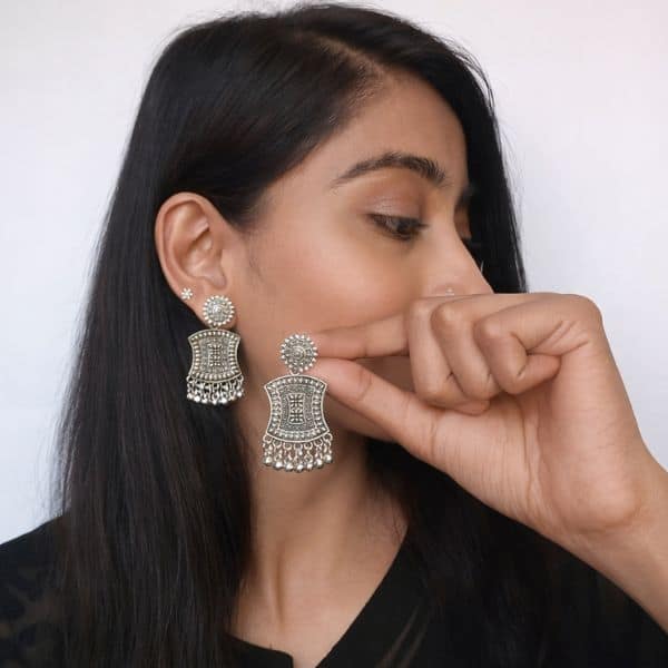 oxidized silver tribal dancing doll jhumka oxidized silver tribal dancing doll jhumka