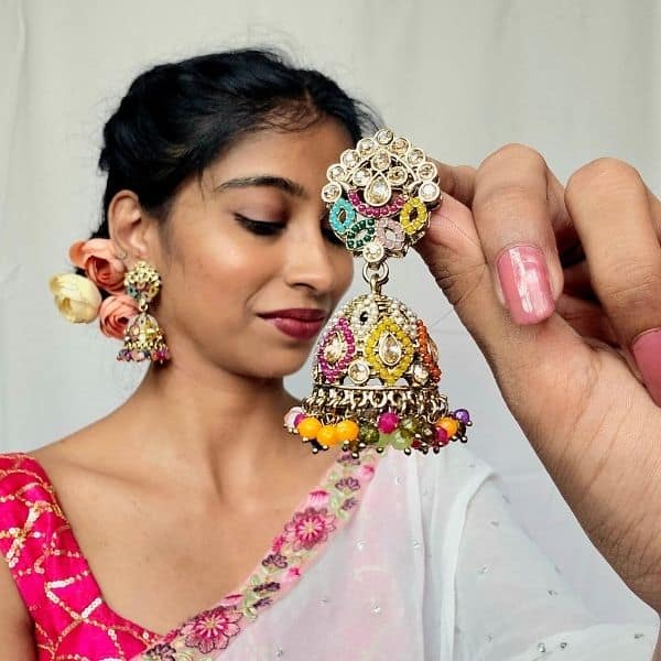 multicolor kundan jhumka earrings for women multicolor kundan jhumka earrings for women