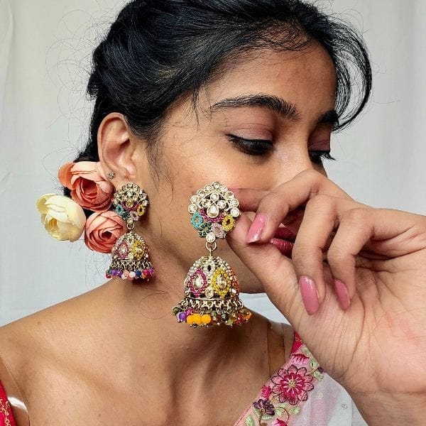 multicolor kundan jhumka earrings for women multicolor kundan jhumka earrings for women