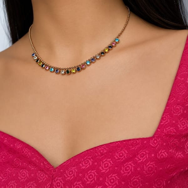 rose gold multicolor stone necklace for women | minimal party & daily wear necklace rose gold multicolor stone necklace for women | minimal party & daily wear necklace