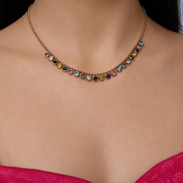 rose gold multicolor stone necklace for women | minimal party & daily wear necklace rose gold multicolor stone necklace for women | minimal party & daily wear necklace