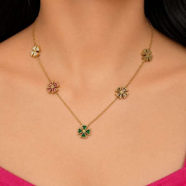multicolor floral charm gold tone necklace for women | elegant everyday & party wear necklace