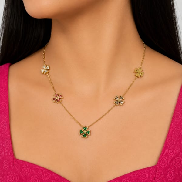 multicolor floral charm gold tone necklace for women | elegant everyday & party wear necklace